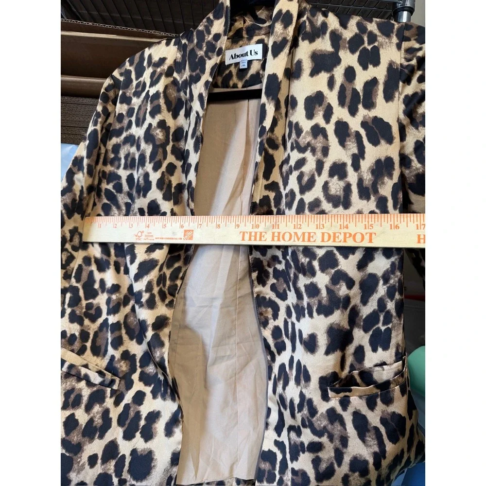 About Us Leopard Print Open Front Blazer Jacket Tan‎ Black XXS